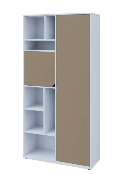 KSR6-83 P skříň šatní, 1x výsuvné ramínko, dvířka, niky, 2053x1022x400 mm, provedení pravé, bílá sněžná/latte